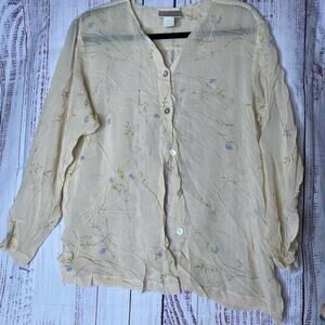 Loose Threads Cream Floral Blouse Button Up Sz L